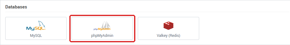The phpMyAdmin tile in the Databases card of Hosting management