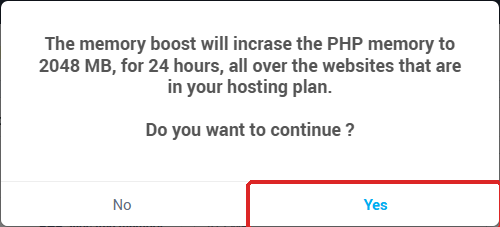 The confirmation window of the Memory boost button