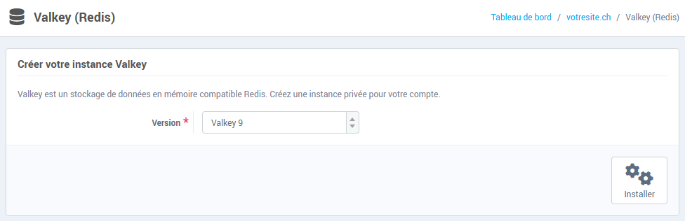 Le formulaire Créer votre instance Valkey, version Valkey 9 sélectionnée