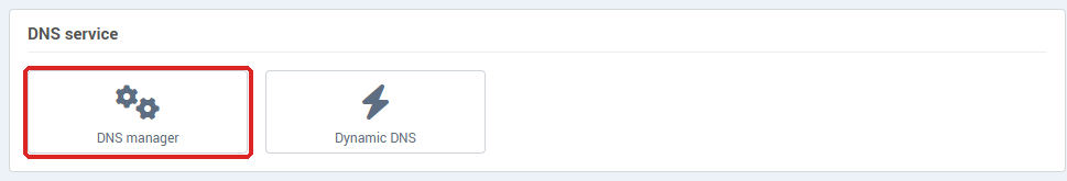 The DNS service card in Hosting management, with the DNS manager button