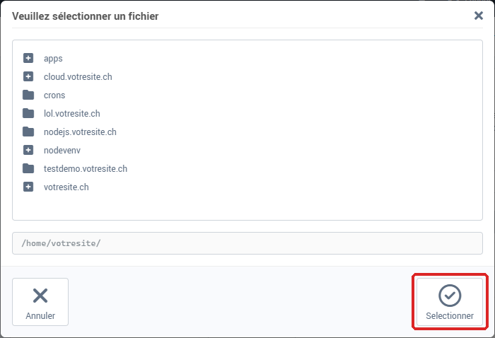 La fenêtre de sélection du script : Veuillez sélectionner un fichier