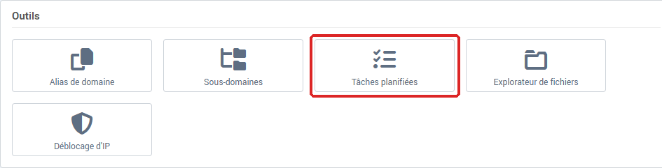 La tuile Tâches planifiées dans la carte Outils de la Gestion de l'hébergement