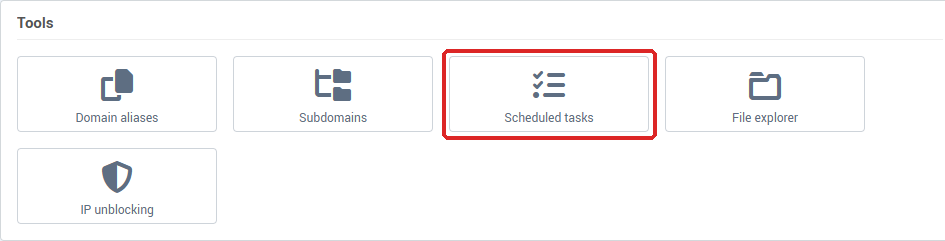 The Scheduled tasks tile in the Tools card of Hosting management
