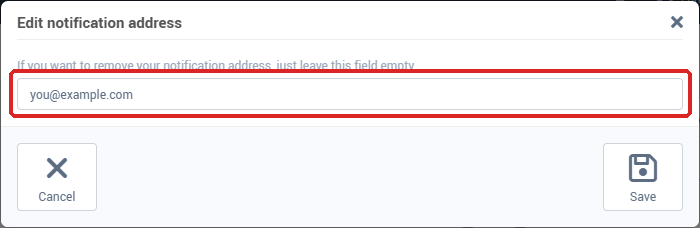 The Edit notification address window
