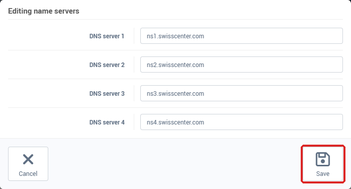 Editing name servers window