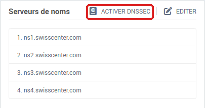 Le bloc Serveurs de noms avec le bouton Activer DNSSEC