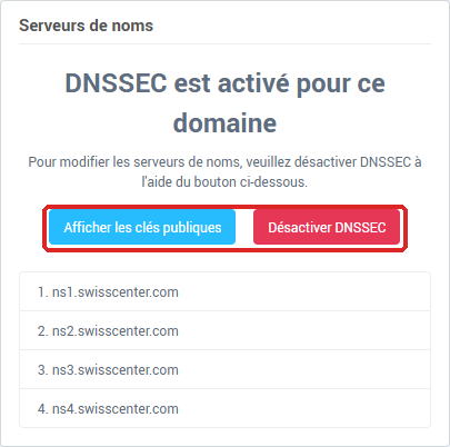Le bloc Serveurs de noms quand DNSSEC est activé