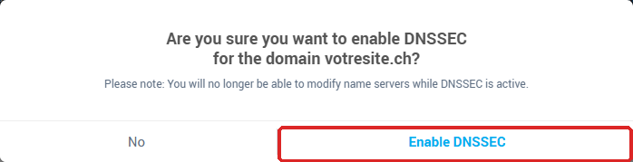 The confirmation window for enabling DNSSEC