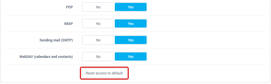 Reset access to default button