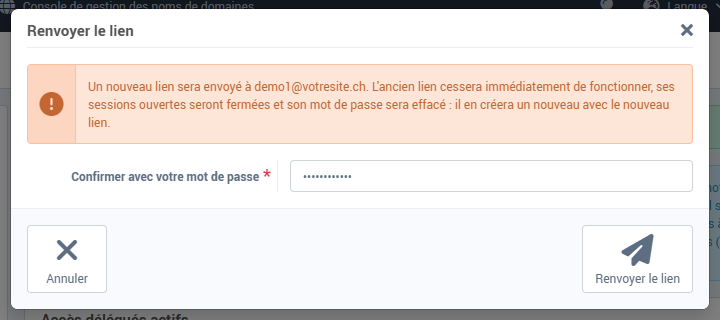 La fenêtre Renvoyer le lien