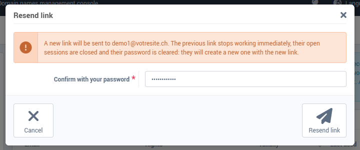The Resend link window