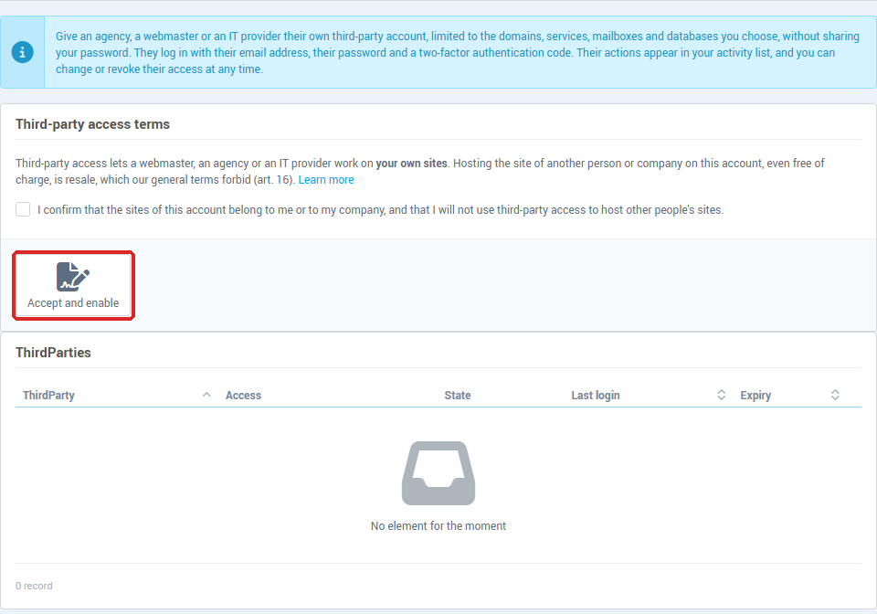 The third-party access terms block