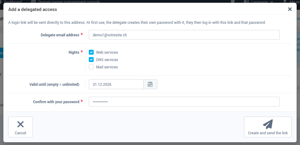 The Add a delegated access form