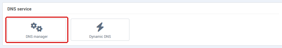 The DNS service card of the Hosting management, with the DNS manager button