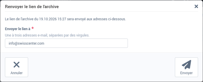 La fenêtre Renvoyer le lien de l'archive