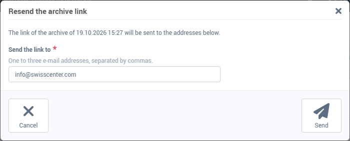 The Resend the archive link window