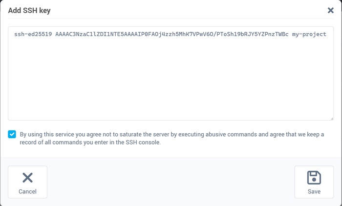 The Add SSH key window