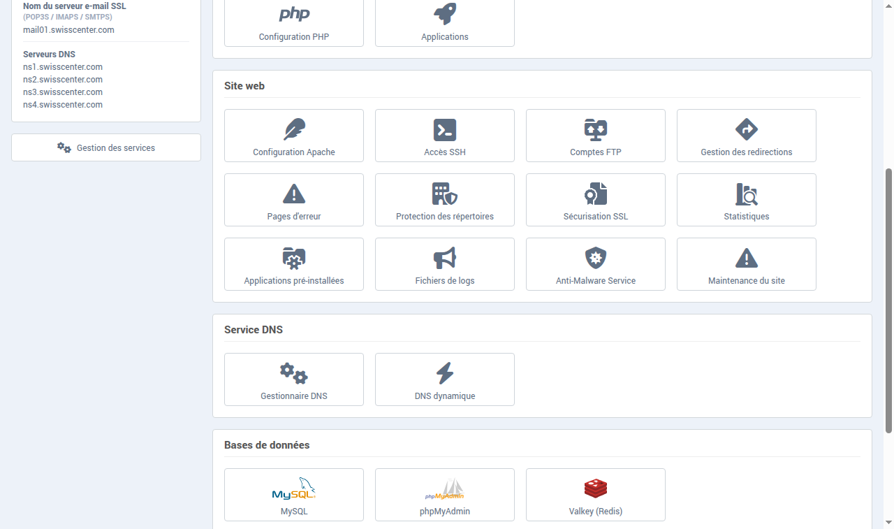 Bouton Maintenance du site dans la section Site web